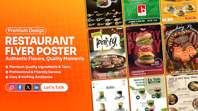 design restaurant flyer poster and social media posts