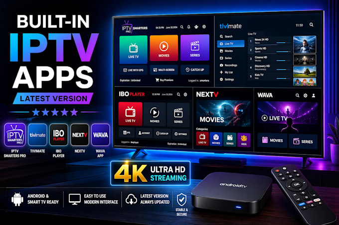Iptv smarters pro 4k ibo player tivimate nextv wava app dernière ...