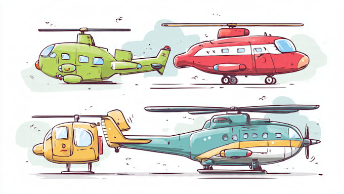 draw aircraft, airplane, helicopter into a vector cartoon