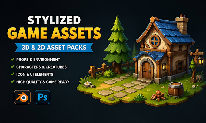 create stylized 2d and 3d game assets and props