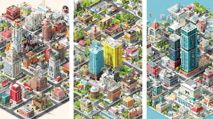 draw unique isometric map illustration flat design 2d isometric map