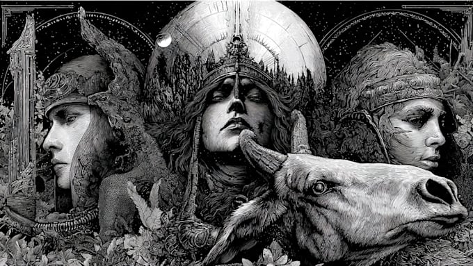 Draw black and white detailed dark art illustration by Earlecialover ...