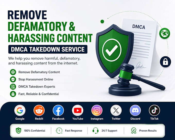 takedown remove harassing defamatory copyright instagram facebook tiktok yt