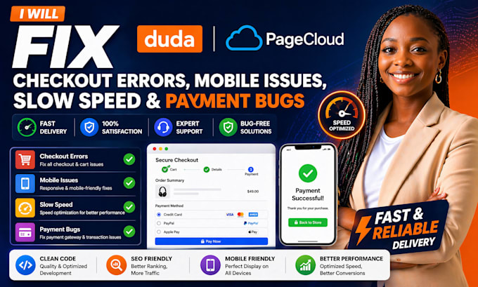 fix duda page cloud checkout errors mobile issues slow speed payment bugs