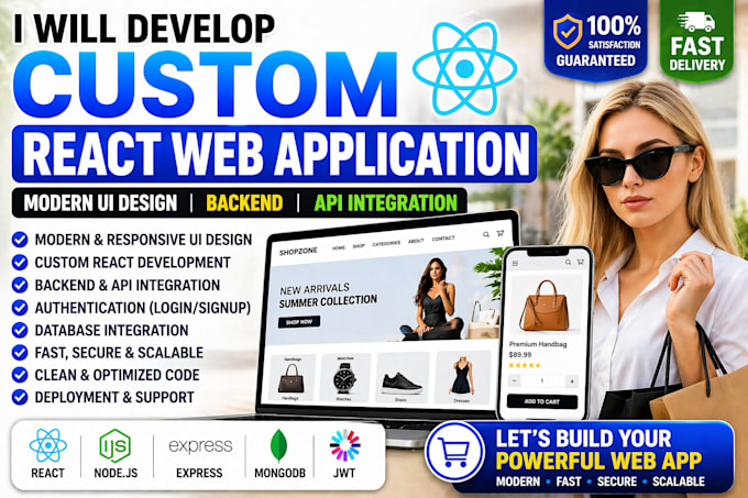 develop custom react web application modern ui design backend API integration