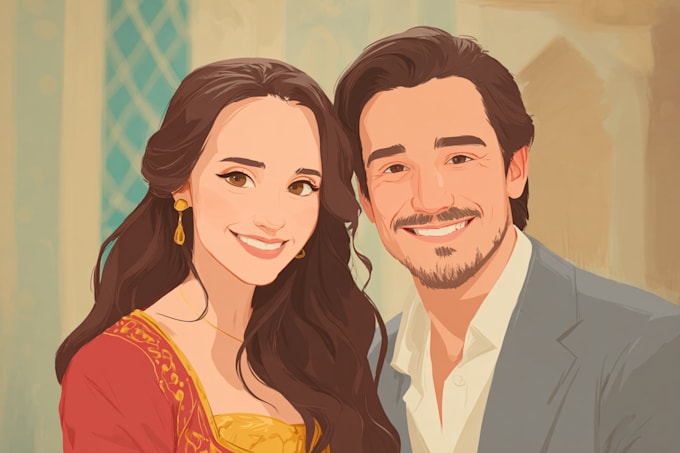 custom animated couple portrait illustration
