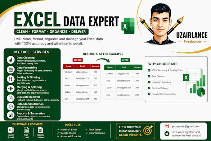 do excel data cleaning, formatting, sorting and data cleanup