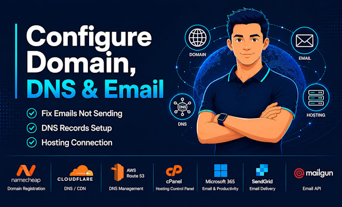 configure your domain, dns, hosting and fix websites issues
