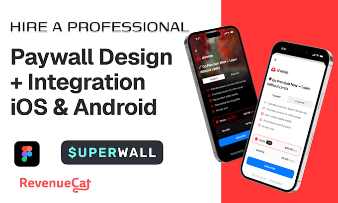Design and integrate paywall superwall revenuecat for ios and andriod ...