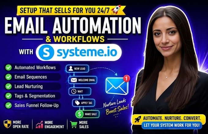 setup systeme io email automation, workflows and sales funnel follow up