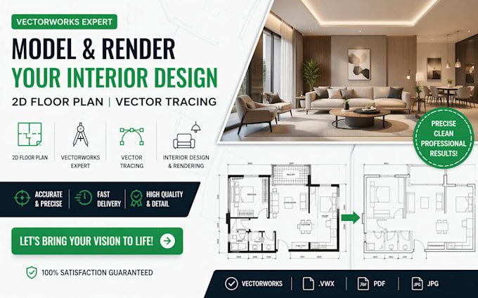 model and render your interior design in vectorwork 2d floor plan vector tracing