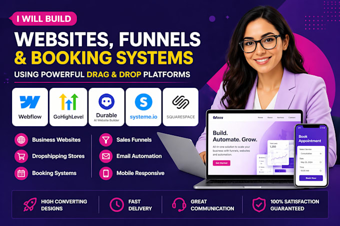 build webflow gohighlevel durable ai systemeio squarespace website booking site