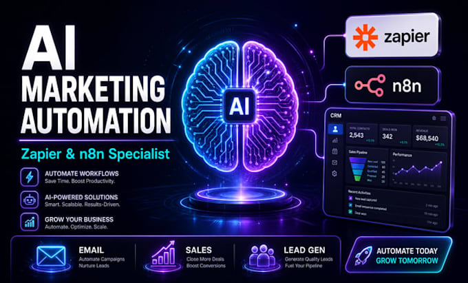 setup ai marketing automation zapier integration,  CRM workflow expert using n8n