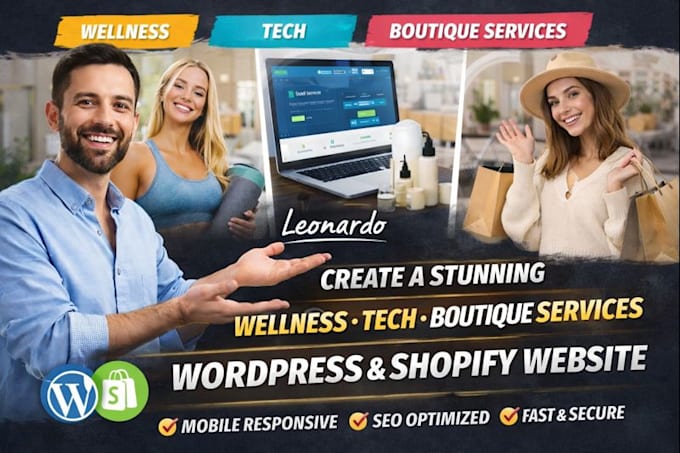 setup wellness, tech, boutique services wordpress shopify website