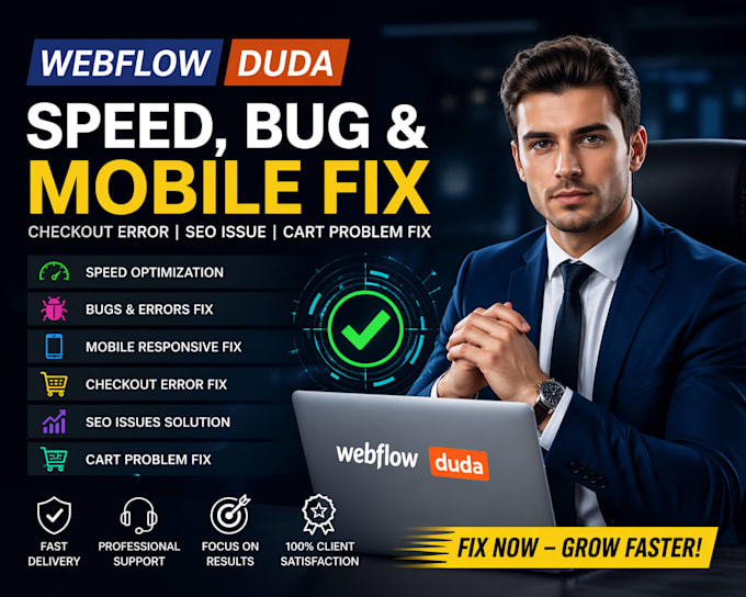 webflow duda speed bug mobile fix checkout error seo issue cart problem fix