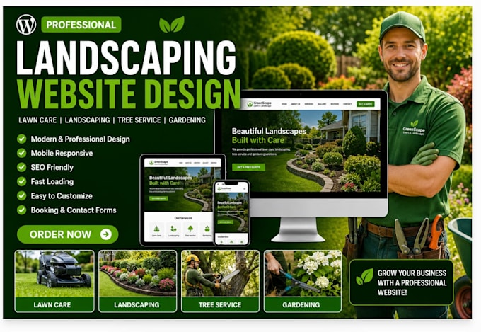 design lawn care, landscaping, tree service, aborist and gardening website