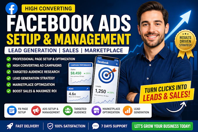 Setup facebook page ads boost marketplace manage high converting sales ...