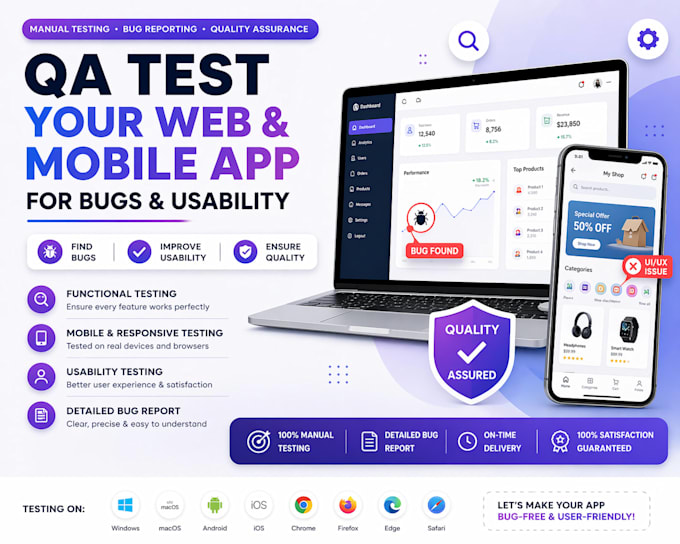 qa test your web and mobile app for bugs and usability