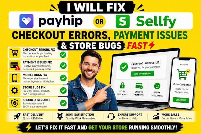 fix payhip or sellfy checkout errors payment issues and store bugs fast