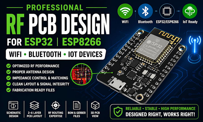 design rf pcb for esp32 esp8266 wifi bluetooth antenna and wireless iot devices