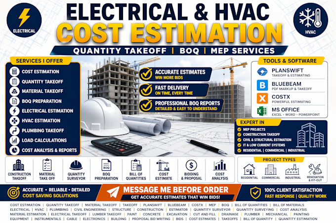 electrical tender, cost estimation, hvac,  boq, load calculations, IT services