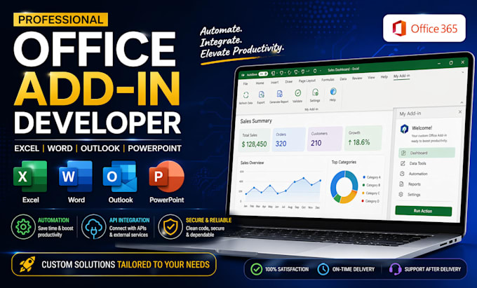 develop custom office addin for excel, word, outlook, office 365, ai integration