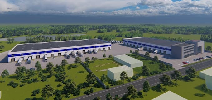 visualize 3d industrial warehouse,site plan layout,cgi retail exterior rendering