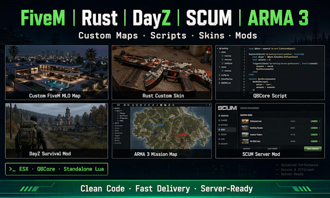Crear mapas personalizados, scripts, mods para fivem, rust, dayz, scum ...