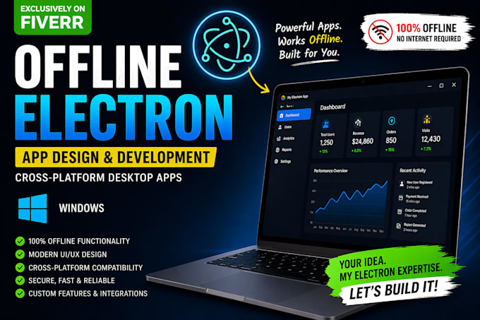 build a custom offline electron desktop app for windows for you
