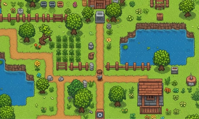design top down pixel art tilesets, tilemaps, and game environments