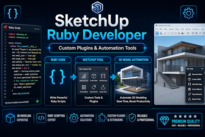 develop custom sketchup ruby plugins, tools, and automation scripts