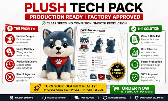 fix your plush design and create a tech pack for manufacture