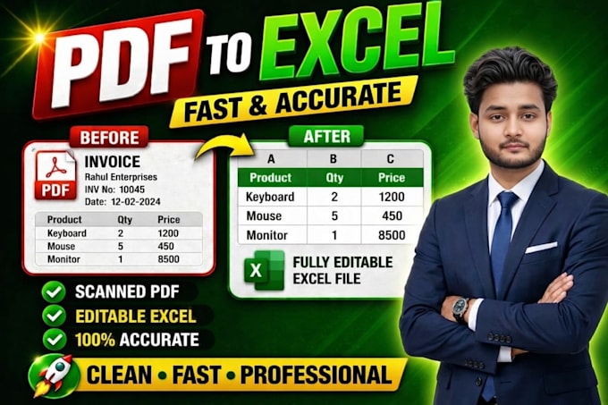 Do convert pdf to excel with accuracy, data cleaning and formatting by ...