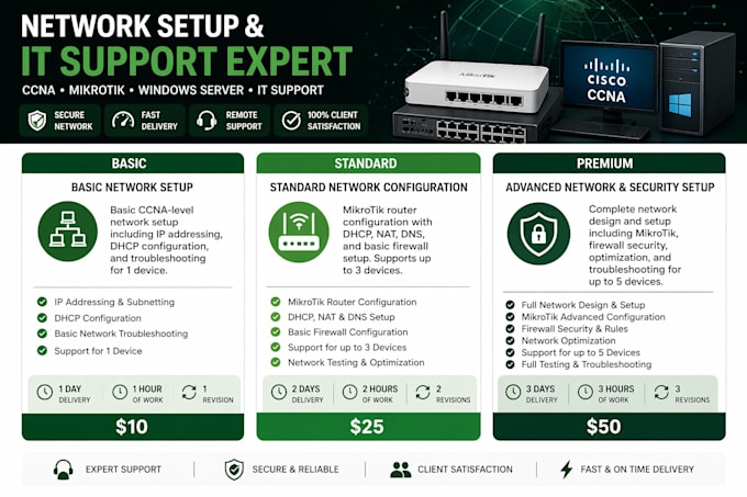 configure mikrotik, ccna network setup, and fix IT issues