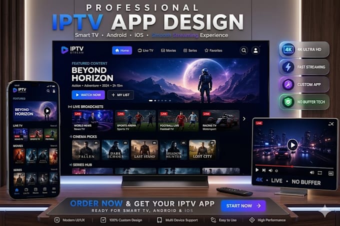 Design de ui ux moderno de iptv e interface de aplicativo de streaming ...