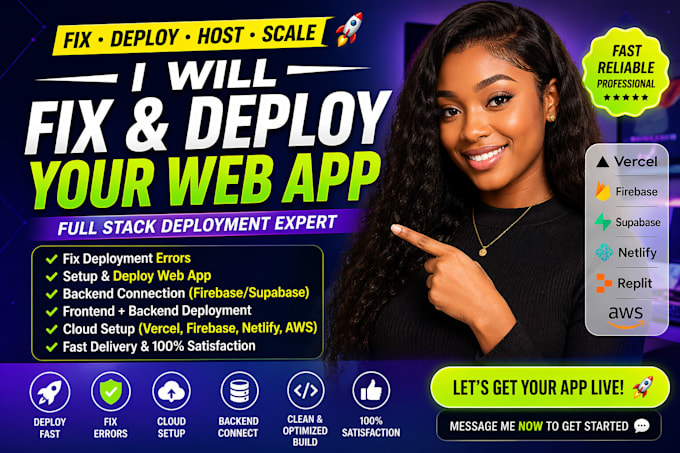 fix deployment errors and host your app on vercel, firebase, netlify or supabase