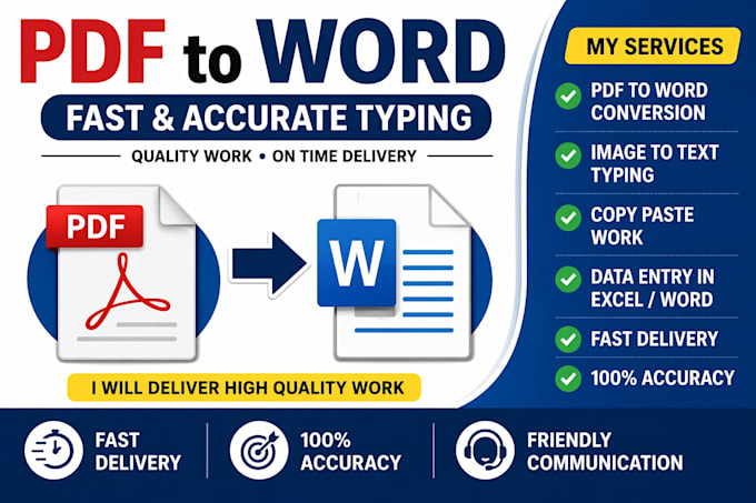 convert PDF to word, image to text, and do typing work