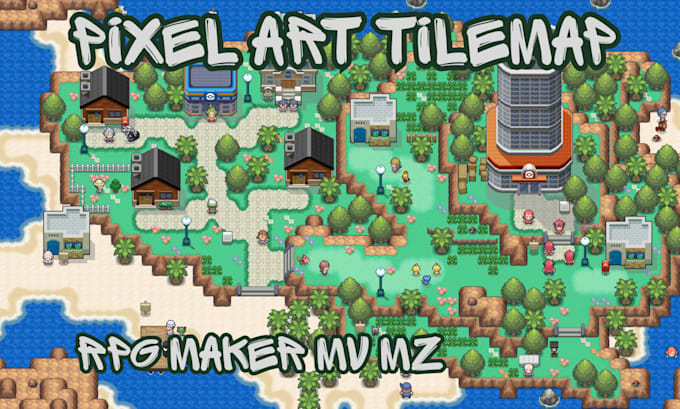 create pokemon pixel art map and custom tileset for rpg maker mv mz xp