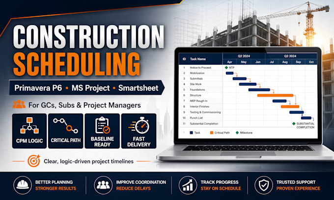 do construction scheduling in primavera p6, ms project, smartsheet