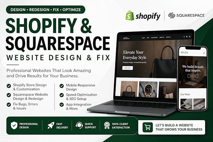 create squarespace website,shopify website design,fix store bugs