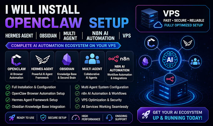 install openclaw setup hermes agent obsidian multi agent n8n ai automation vps