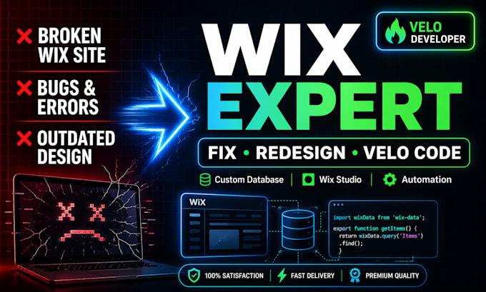redesign wix website or wix online store, wix development as wix studio expert