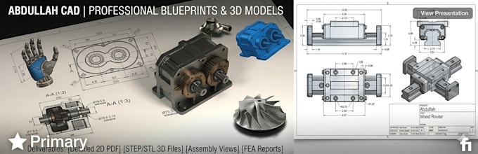 3d modeling and 2d drawing in solidworks, auto cad , fusion 360, creo ...