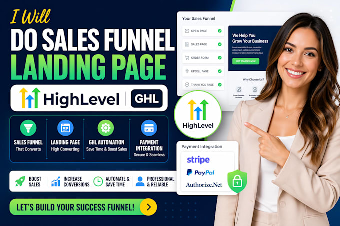 do sales funnel landing page gohighlevel ghl automation payment integration