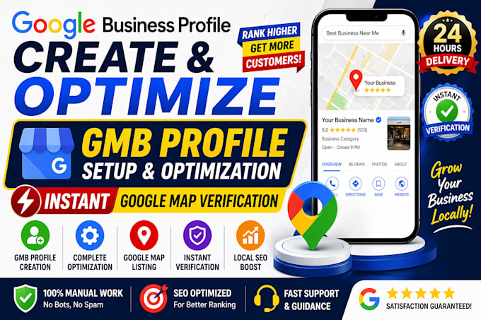 create, optimize gmb profile, gmb listing with instant local google map verify