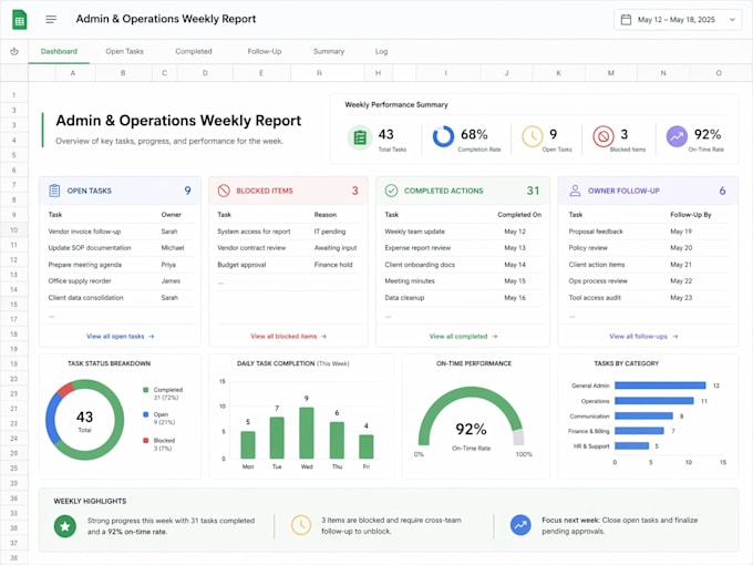 be your virtual assistant for weekly reporting and admin followup