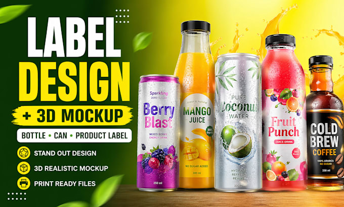 create custom label design for your product with 3d bottle image, can label