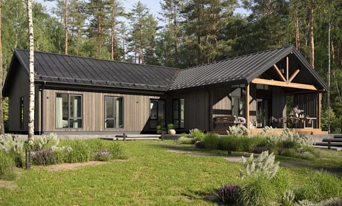 do 3d architectural design for chalet, bamboo villa house, tiny house