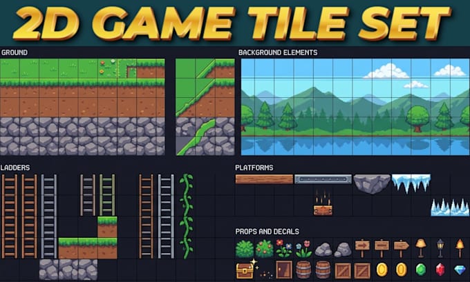 do 2d game pixel tileset tile map rpg game map pixel art background environment