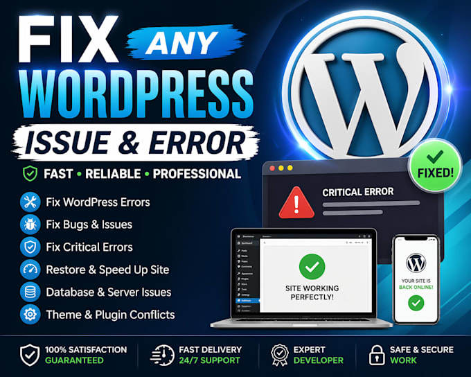 fix wordpress issues, fix wordpress error, wordpress bug fix, fix critical error